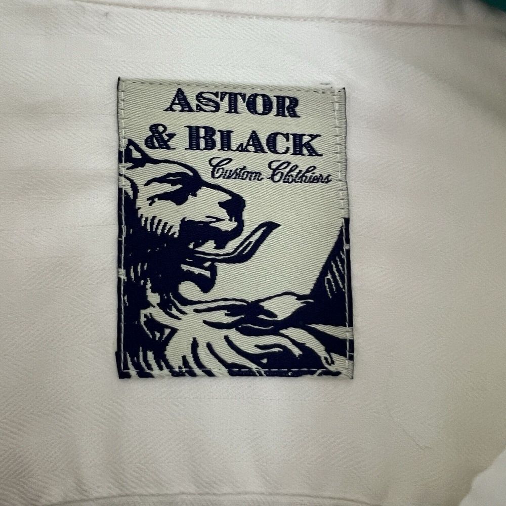 Men's Astor Black White Dress‎ Shirt 46 Light Stain Behind Cuff